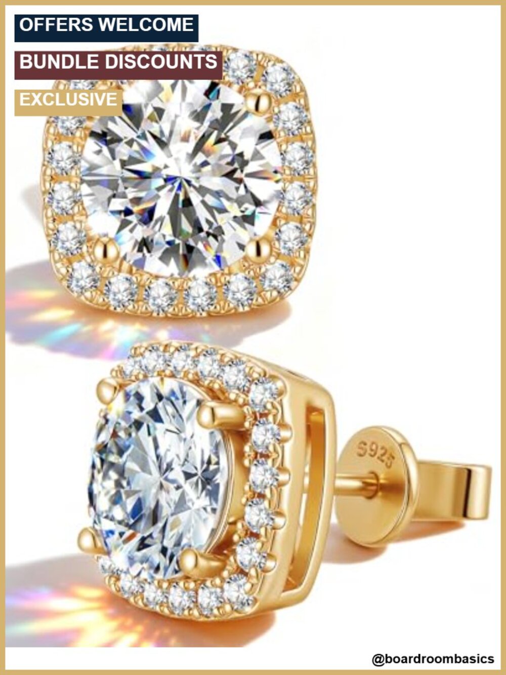 Handmade 925 Sterling Silver Moissanite Stud Earrings 14K Gold Plated Push Back